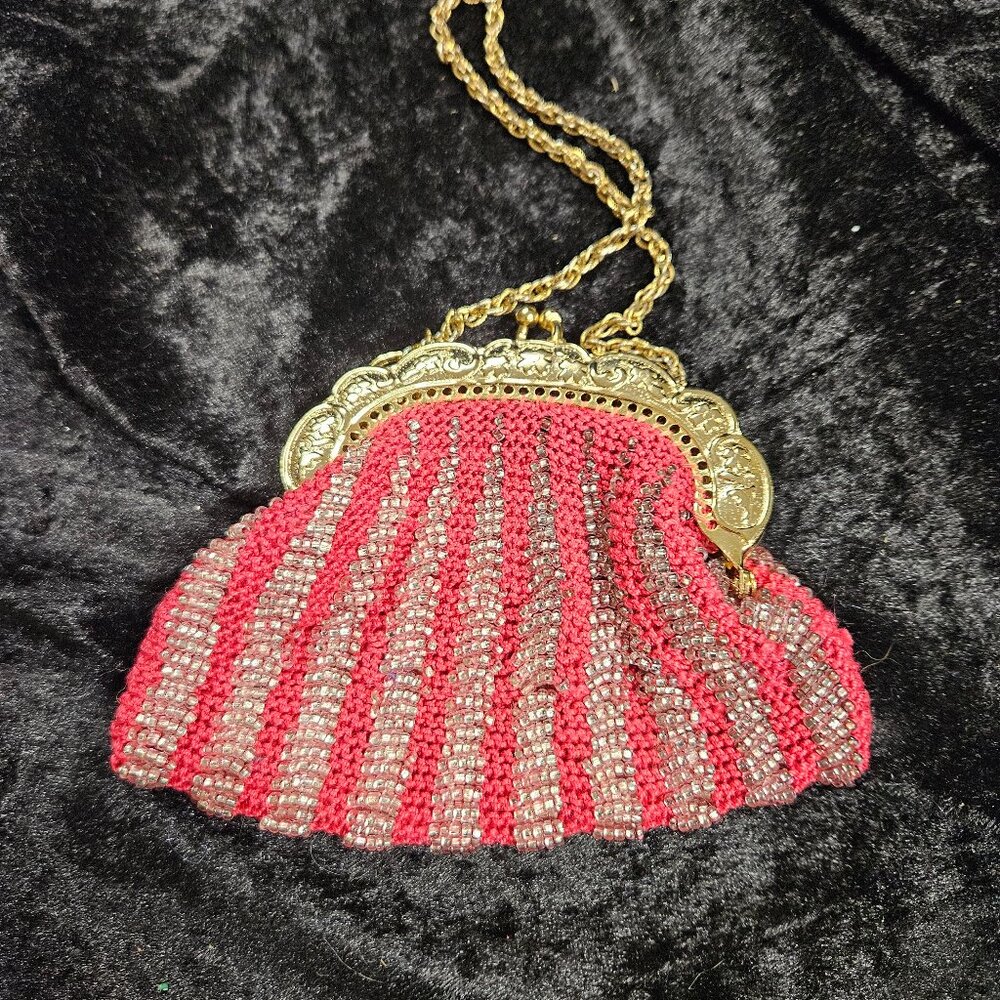 Red Beaded knit small purse